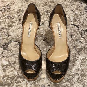 Oscar de la Renta black cork heel Pumps